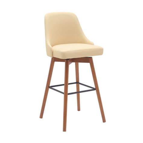 Benjara In Cream And Brown Low Back Metal Frame Bar Stool With Faux