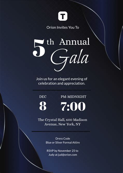 Free Navy Blue & Silver Company Event Invitation Template to Edit Online