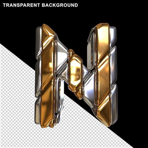 Серебряные буквы с золотыми ремешками заглавная буква n | Премиум PSD Файл