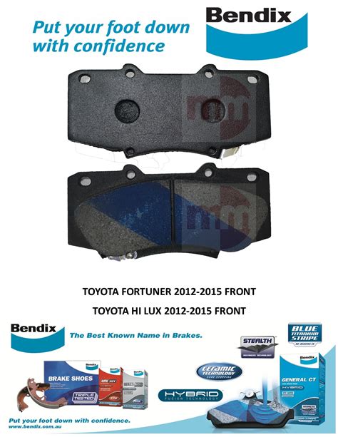 BENDIX GCT BRAKE PADS For TOYOTA FORTUNER 2012 2015 TOYOTA HI LUX