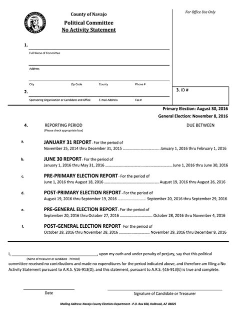 Fillable Online Navajocountyaz Political Committee No Activity