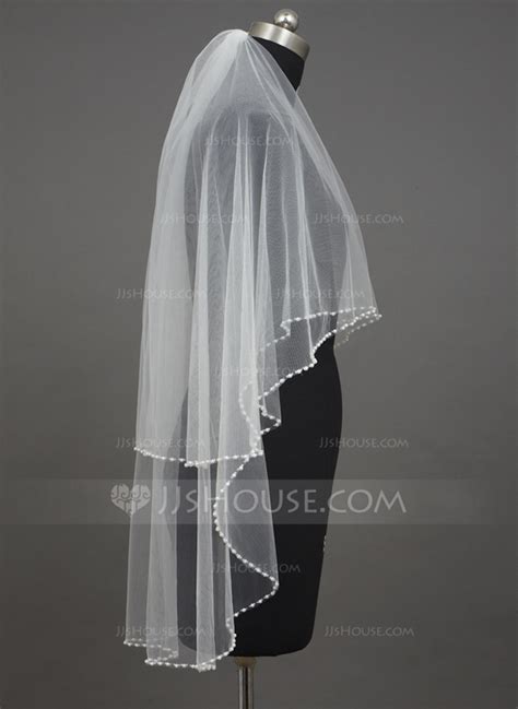 Two Tier Fingertip Bridal Veils With Beaded Edge 006034418 JJ S House