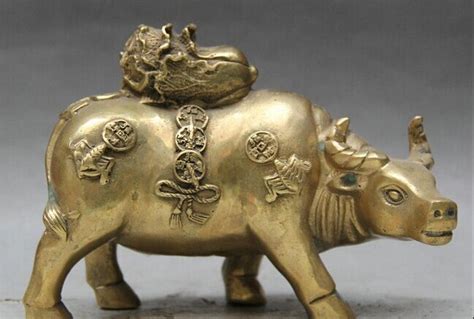 Zsr9086 Chinese Fengshui Brass Wealth Zodiac Year Bull Oxen Cabbage