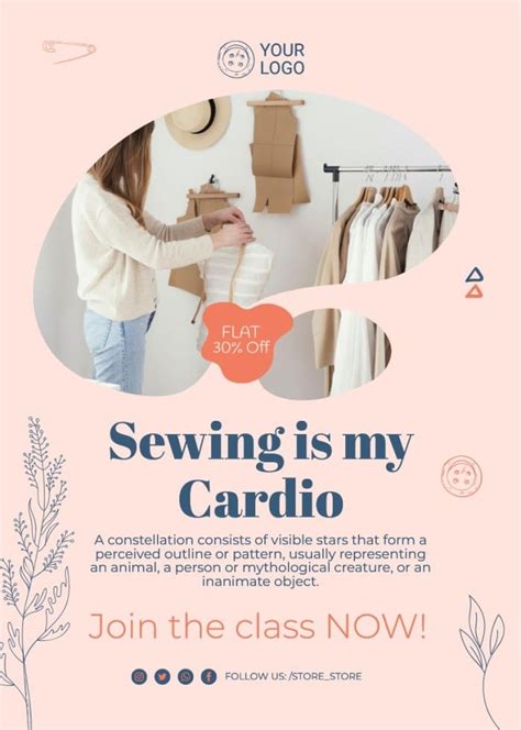 Free Aesthetic Sewing Classes Join Now Poster Template