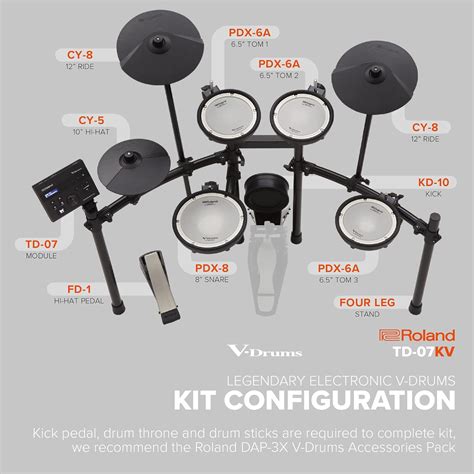 Roland TD 07KV Electronic V Drums Kit Legendary Dual Ply All Mesh Head