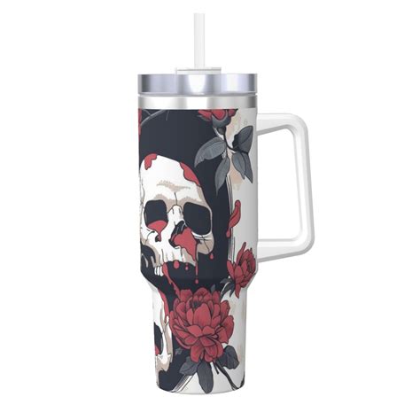 Rocae Gothic Skulls And Roses For Oz Ice Bully With Handle Keeps Drinks Hot Or Cold For Hours