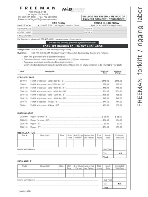 Fillable Online Forklift Rigging Equipment And Labor Fax Email Print