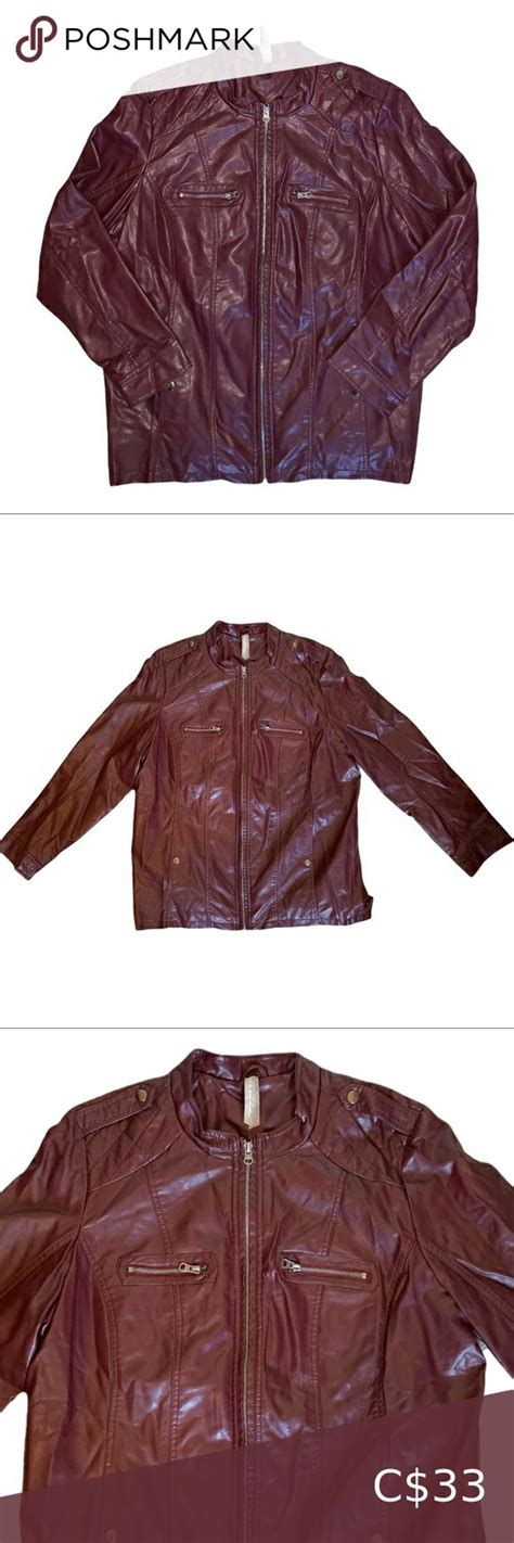 Penningtons Faux Leather Burgundy Red Utility Jacket Faux Leather Leather Jacket Pennington