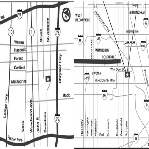 Detroit map showing Detroit Medical Center and Sinai Grace Hospital ...