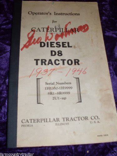 Caterpillar D8 Tractor Oem Oem Owners Instructions Caterpillar D8