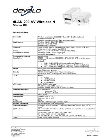 Devolo Dlan Av Wireless N Starterkit Datasheet Manualzz