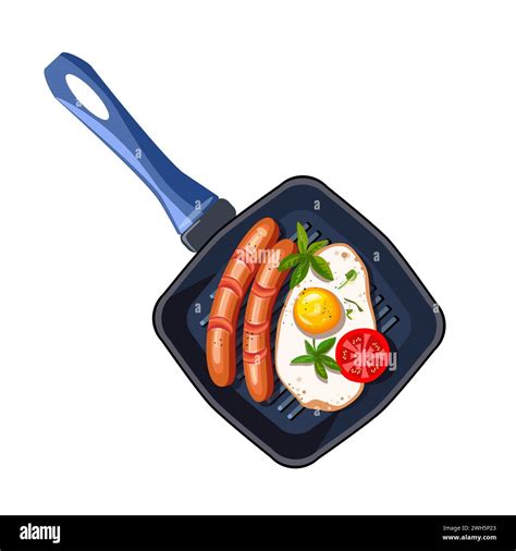 Scrambled Eggs In A Square Frying Pan Fried Sausages With Eggs Healthy Dinner Healthy Eating