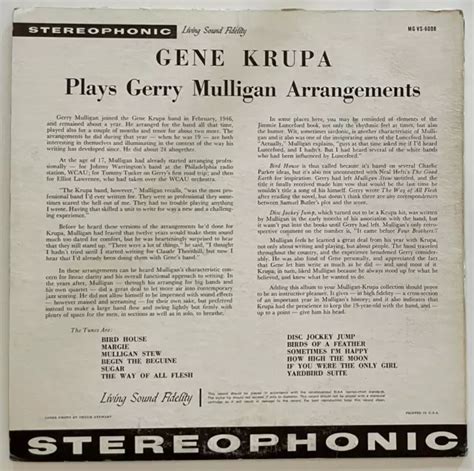 GENE KRUPA JOUE Gerry Mulligan Arrangements LP Verve Jazz 1959 STEREO