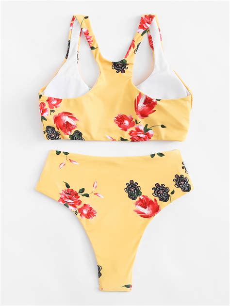 Knot Front Flower Print Bikini Set Shein Sheinside