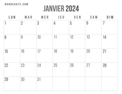 Calendrier Janvier Gratuit Et Facile Imprimer