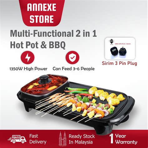 2 In1 Electric Multi Cooker Barbecue Pan Hot Pot Cooker Electric BBQ Griddle Non Stick Hotpot