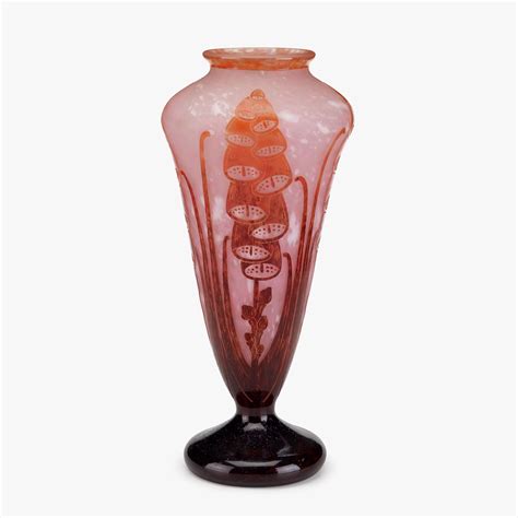 Le Verre Francais Charder Large Cameo Glass Vase With Foxglove France