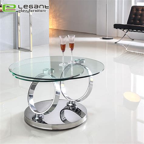 Rotatable Tempered Glass Coffee Table With Stainless Steel Base