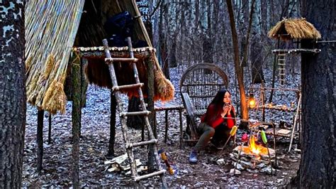 Solo Bushcraft Amazing Camp Building Campfire Cooking Camping