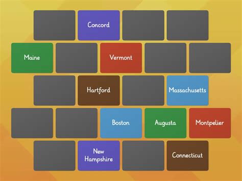 Northeast States and Capitals - Matching pairs