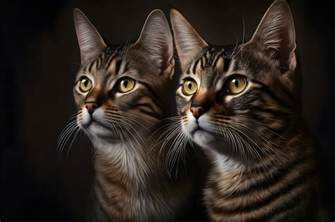 Premium Ai Image Portrait Of Two Domestic Cats With Tabby Fur Outdoors With Dark Background