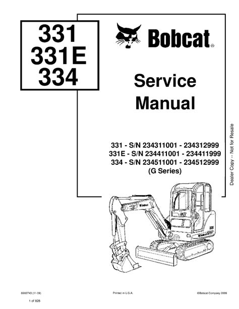 Bobcat 331 331e 334 Excavator Service Manual Sn 234511001 234512999 G Series Pdf Download