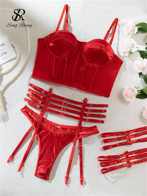 SINGREINY Bainha Feminina Sexy Suti E Cuecas Bandagem Confort Vel Pijamas Lingerie Feminina