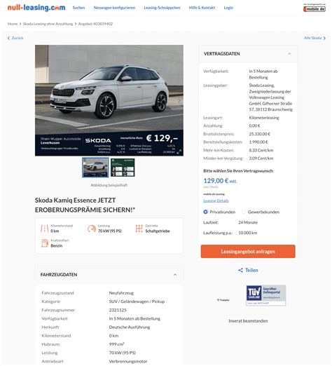 Škoda Kamiq im Leasing für 129 Euro im Monat brutto ntv Autoleasing