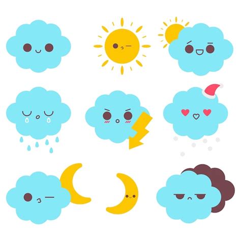 Iconos Meteorol Gicos Con Nubes Y Sol Conjunto De Dibujos Animados