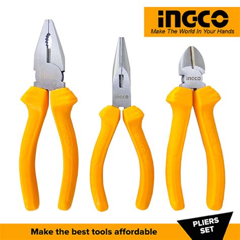 INGCO 3pcs Pliers Set CR V Combination Diagonal Long Nose SUPER