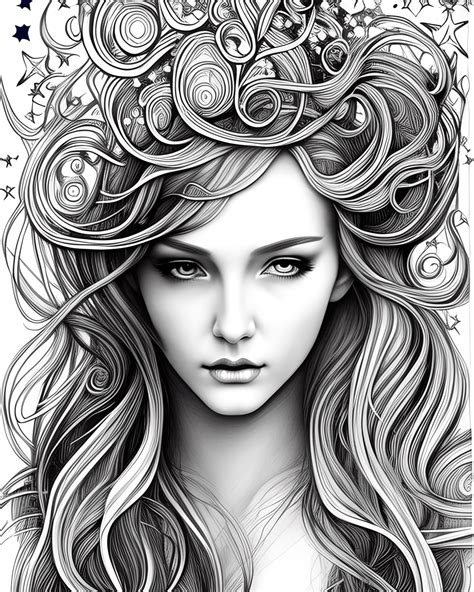 Coloring Book Line Art Beautiful Profile Of Wild Mystical Woman