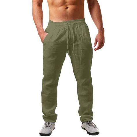 Pantalon Homme Pantalon Lin Ete Grande Taille Pantalon Decontracte Avec Poches Cordon Pantalon