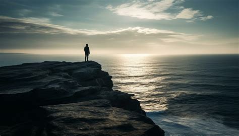 One Person Standing On Cliff Conquering Adversity Inspired By Nature