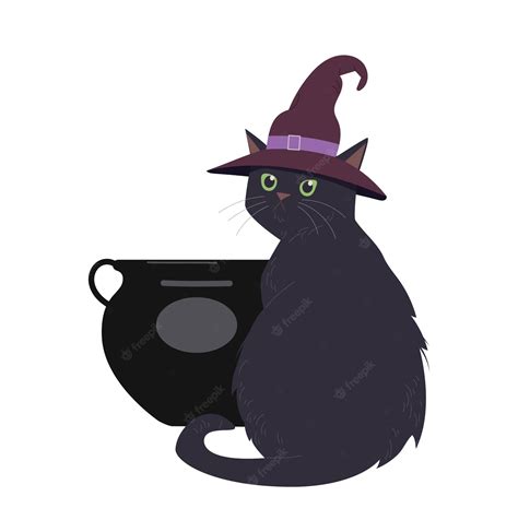 Bruja Gato De Halloween Vector Premium