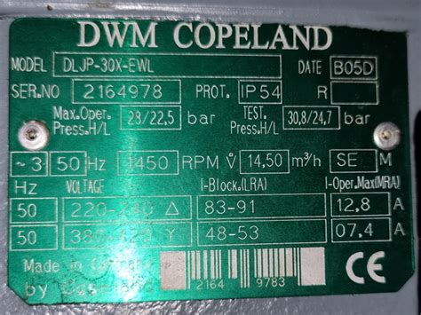 Used Dwm Dljp X Ewl Semi Hermetic Reciprocating Compressor Freon Hos Bv