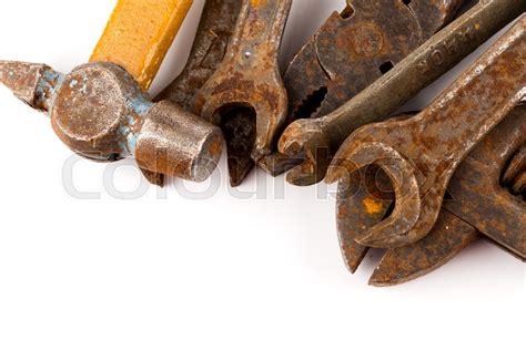 Old Rusty Tools Isolated On A White Stock Image Colourbox