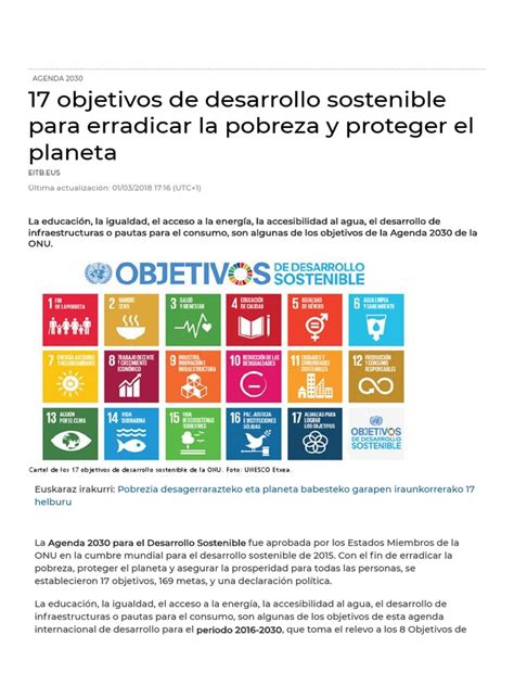 Los 17 Objetivos De Desarrollo Sostenible Ods De La Agenda 2030 De La Onu Pdf