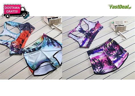 BIKINI W STYLU SPORTOWYM W Wakacyjne Palmy 2 Kolory I 4