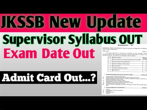 JKSSB NEW UPDATE Supervisor Syllabus OUT Exam DATE OUt Admit Card Out