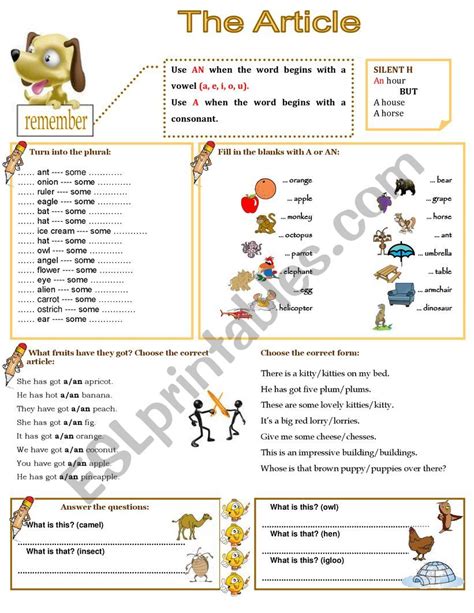 The Indefinite Article ESL Worksheet By Teachersuelem