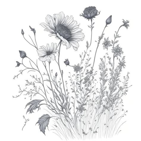 Premium AI Image | Wild flowers sketch