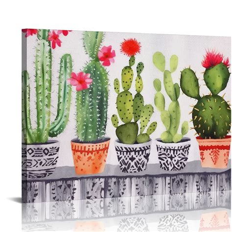 Jeuxus Bathroom Botanical Plant Wall Art Country Green Cactus Canvas