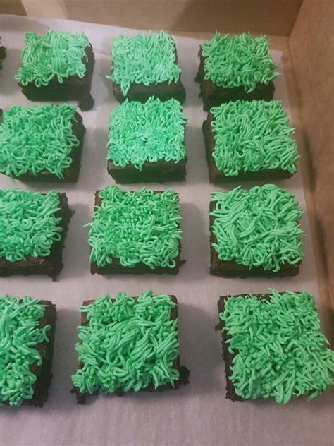 Chocolate Brownies Covered In Green Buttercream Grass Piping For