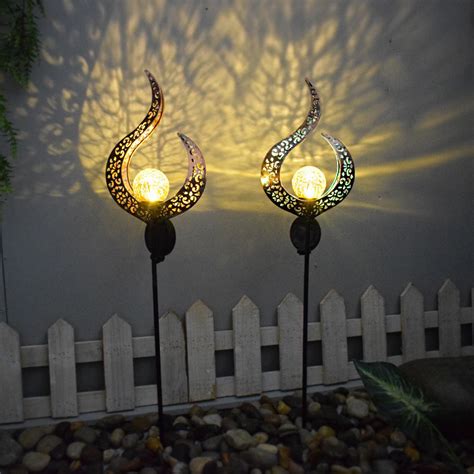 Garden Solar Lights Pathway Outdoor Moon Crackle Glass Globe Stake