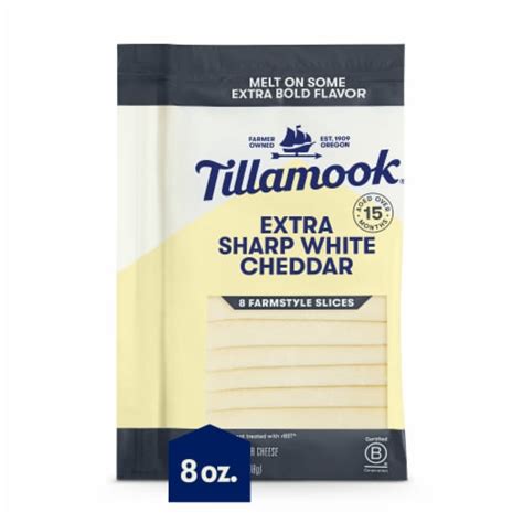 Tillamook Extra Sharp White Cheddar Sliced Cheese Farmstyle 8 Slices