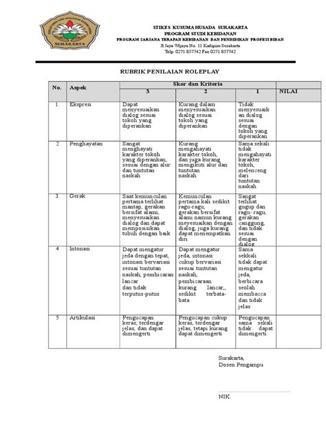 Rubrik Penilaian Roleplay Pdf