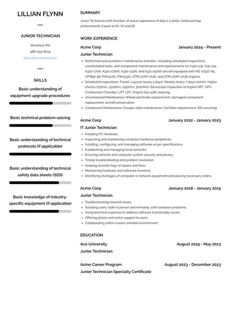 Junior Technician Resume Examples and Templates