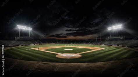 Baseball field at night with dramatic lighting, created with Generative ...