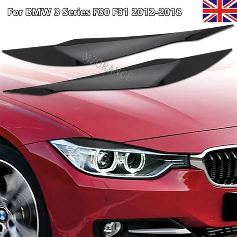 Pair Gloss Black Headlight Eyebrow Eyelid Cover Trim For Bmw Series