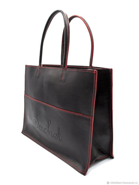 Сумка-шоппер кожаная Диана (черный/красный) в интернет-магазине Ярмарка ...